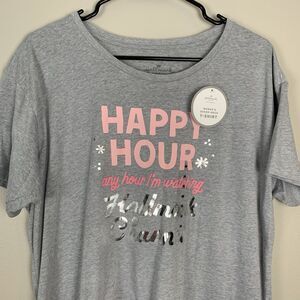 Hallmark Channel NWT Grey Short Sleeve Holiday T-Shirt Size M Happy Hour